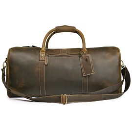 Leather Village Premium Leather Duffel Bags for Men & Women-Stylish Travel Weekender Carry-On Sports Gym Overnight Luggage Bag - 24 Inch - Olive/Army Green