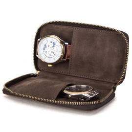 Contacts Genuine Leather Travel Watch Case Organizer Jewelry Watch Multifunctional Portable Protective Sleeve Box Vintage (Coffee-CF1114)