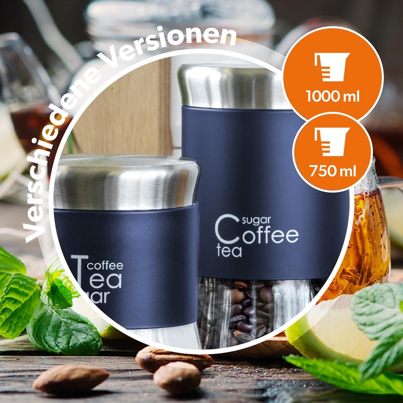 KADAX Glass Container, Container for Coffee, Leaf Tea, Coffee Containers,