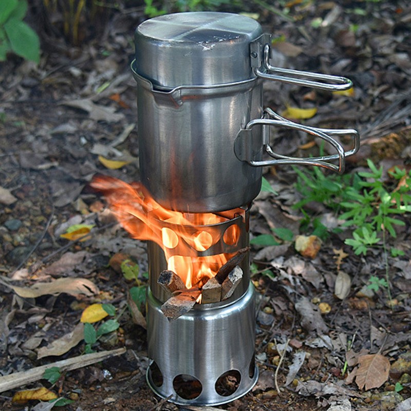 Stainless Steel Cookware Set Portable Camping Stove Cooking Pot Set