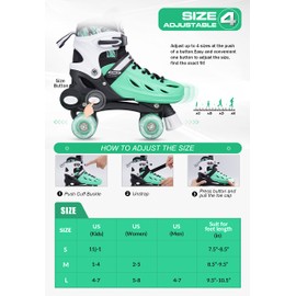 METROLLER Roller Skates for Girls and Boys Teens, Adjustable 4 Sizes for Kids Toddler Rollerskates with Light up Wheels, for Youth Women and Men