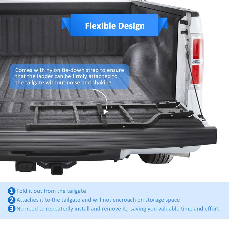 Wsays Universal Trucks Tailgate Ladder，Ladder Foldable & Height Adjustable for