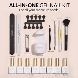 GAOY Gel Nail Polish Kit with UV Light for Beginners, 6 Colors Sheer Jelly Nude Pink, Gel Polish Kit with Top and Base Coat for Salon and Nail Art DIY at Home, Pinkish