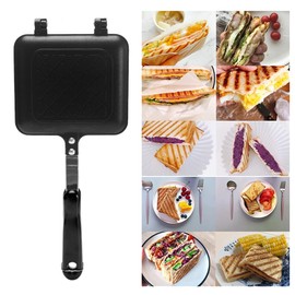 Sandwich Maker, Grilled Sandwich Press with Handle, Double-Coated Non-Stick Stovetop Toasted Sandwich Maker Aluminum Flip Pan for Home, Kitchen, Breakfast, 5.9" L x 14.2" H