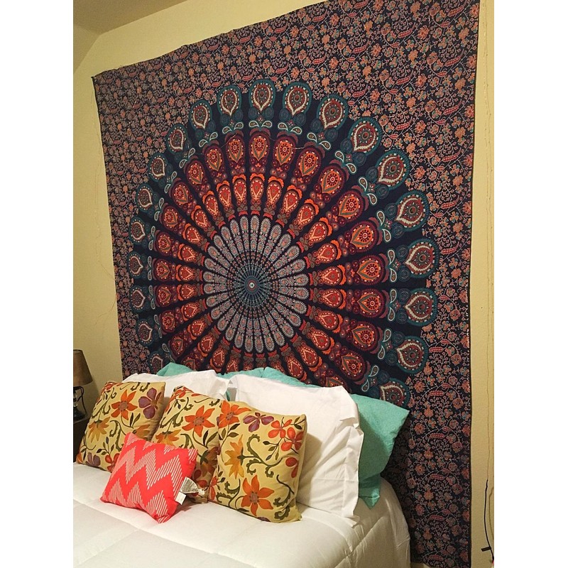 Bless International Handmade Indian hippie Bohemian Psychedelic Peacock Mandala Wall