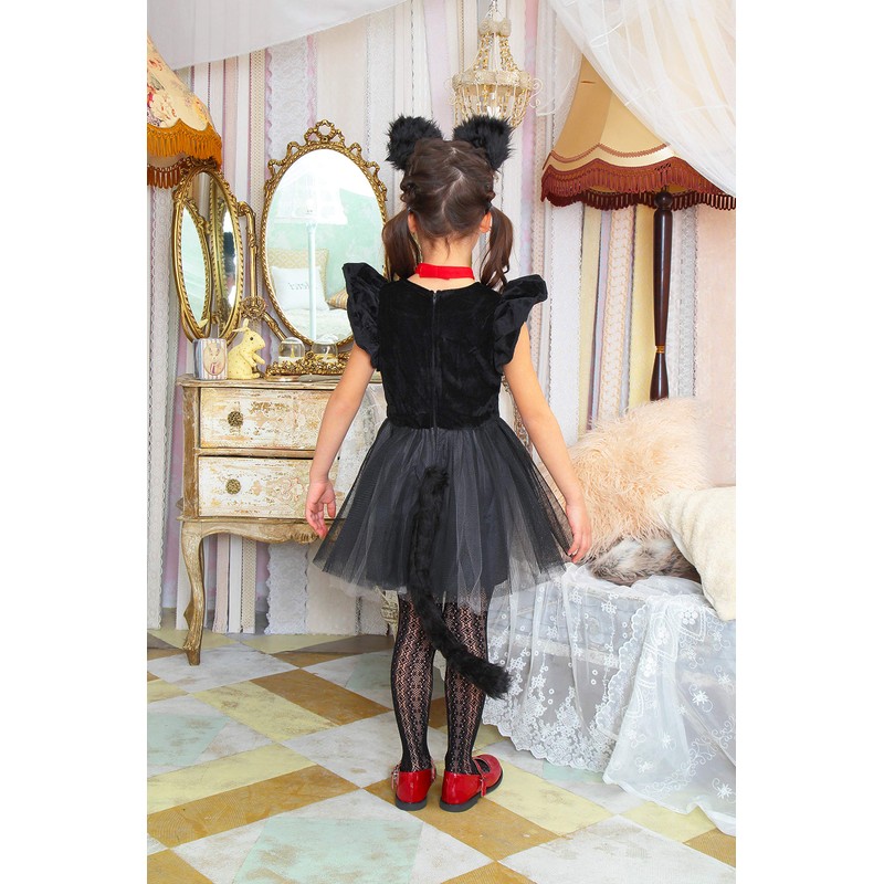 Party City Petite Kids Black Cat Dress, Cosplay, Size 7