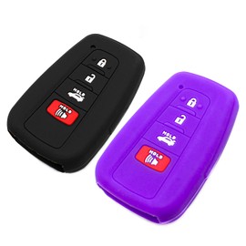 EYANBIS Silicone Key Fob Cover Fit for Toyota Camry RAV4 C-HR Prius Highlander Corolla Avalon Mirai 4Runner 86 HYQ14FBC Smart 4 Buttons | Car Accessories | Remote Key Protection Case - Black & Purple