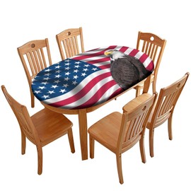 Elastic Edge Polyester Fitted Oval Tablecloth, Flag Washable Wipeable Table Cover, for Indoor Holiday Family Banquet and Outdoor Patio Use, 68 inch x 48 inch