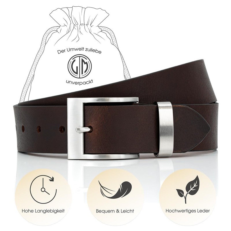 LINDENMANN Men's Leather Belt 40 mm Wide Belt Full Cowhide