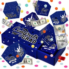 WenmthG Graduation Surprise Gift Box Explosion for Money - 10 Pcs Grad Pop Out Folding Bounce Money Gift Box with Confetti - Cash Gift Idea for Grad - Graduation Money Bank Party Supply (Blue)