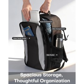 HOTOR Travel Backpack - TSA-Friendly Carry-On Backpack for Men & Women, Internal Luggage Straps & Waterproof Pocket, Perfect for Travel Essentials, Work, Commuting, 16.9" x 11.4" x 7.9", Black
