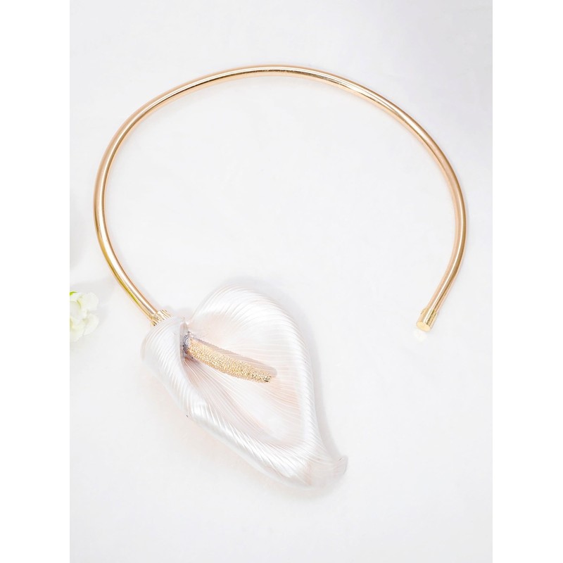 Doubnine Elegant White Calla Lily Choker Necklace, Gold Plated Collar