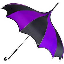 Gothic Rebel Dark Wing Striped Pagoda Umbrella (Black And Purple)