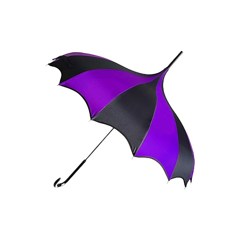Gothic Rebel Dark Wing Striped Pagoda Umbrella (Black And Purple)