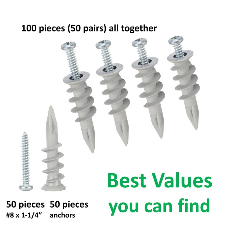 Self Drilling Drywall Plastic Anchors with Screws, Expansion Screws 100
