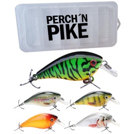 Crankbait Set of 5 for Perch, Pike & Zander, 6 g, 5.7 cm Floating Artificial Bait Set for Spin Fishing, Set of 5 Fishing Lures in Various Decorations, Pike Bait, Perch Bait, Zander Bait
