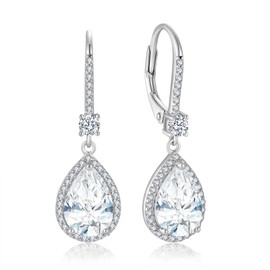 Oskani Teardrop Leverback Birthstone Earrings for Women 925 Strling Silver 5A Cubic Zircon Dangle Drop Earrings Jewelry Anniversary Mother's Day Birthday Christmas for Wife Her,Cubic Zirconia