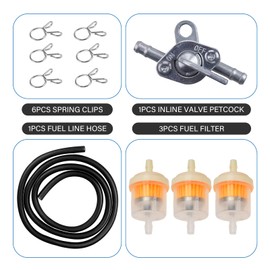 gunroil 1 PC Car Fuel Switch Filter Kit, 1 m Flexible Fuel Hose + 5 mm x 8 mm Fuel Filter + Switch Plug Valve + Clamp, Modification Accessories, for Most Motorcycles, Off-road Vehicles, ATVs (Black)