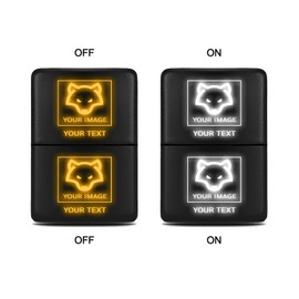 Dual Function/Dual Color Push Switch ON-Off with Connector Kit Replacement for Toyota Tacoma Tundra 4Runner Sequoia etc - [Custom Logo Top & Bottom] - Size 0.87 x 1.28 in - Orange-White/Orange-White