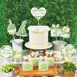 Fangleland 24pcs Sage-Green Birthday Photo Booth Props for Boys and Girls, Olive Green Happy Birthday Decorations Party Favors Supplies Adults