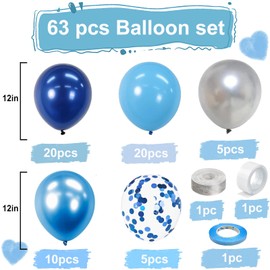 Blue Balloons Set,60pcs 12In Dark Blue Party Balloons Light Blue Metallic Blue Silver Latex Balloons Confetti Blue Balloons for Baby Shower Birthday Wedding Graduation Blue Theme Party Decor