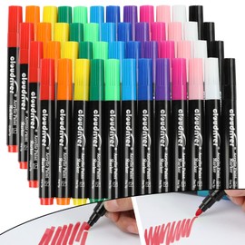 cloudriver Acrylic Paint Pens, Bulk Pack of 48, 12 Colors Water-based Ink Markers, Fine and Chisel Tip Acrylic Paint Markers For Canvas, Rock Painting, Wood, Glass, Metal, Ceramic, stone