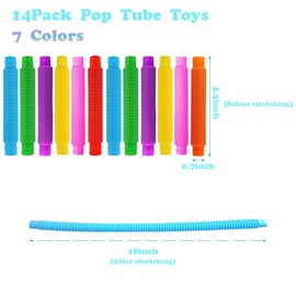 Pop Tubes, 14Pack Pop Tube Fidget Toys for Kids and Sensory Toys for Children and Adult, Fidget Tubes for Stress and Anxiety Relief, Learning Toys for Toddlers