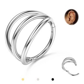 BodyBonita Triple Hoop Nose Ring - Silver G23 Titanium Septum Rings 16G Nose Piercings Jewelry Conch Helix Daith Rook Tragus Cartilage Earring Hinged Nostril Piercing Lip Rings 6mm