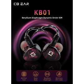 KBEAR KB01 in Ear Monitor Headphones Beryllium Diaphragm Dynamic Drvier IEM Earphones,3D-Print Tech Resin Body with Detachable Cable Soft Ear Buds 3.5mm Plug for Singers Musicians Bass Players (Red)