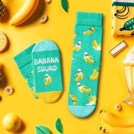 HAPPYPOP Funny Banana Gifts For Banana Lovers - Banana Socks Fruit Socks for Kids Boy Teen Girls 7-9 Years