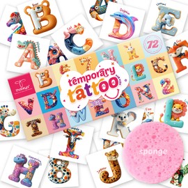 Individually Wrapped ABC Animal Temporary Tattoos - 72 PCS Pre-Cut Cute Wildlife Designs Birthday Party Favors