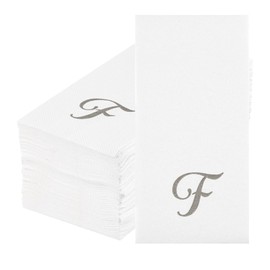 Luxenap 15.8 X 7.9 Inch Linen-Feel Guest Towels, 50 Lettered Hand Towels - Silver Letter 'F', Cursive Font, White Paper Dinner Napkins, airlaid, For Restrooms And Tables - Restaurantware