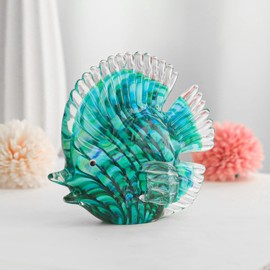 LONGWIN Handmade Glass Stripe Tropical Fish Sculpture Glass Hand Blown Sea Animal Figurine Home Tabletop Decoration Ornaments