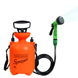 JIESIHAO Portable Shower Orange 3L with 7 Spray Modes, Hand Press with Removable Hose and Shower Head