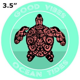 Athena Brands Tribal Turtle Good Vibes & Ocean Tides - Car Truck Window Bumper Sticker Decal - Sea Grass Green