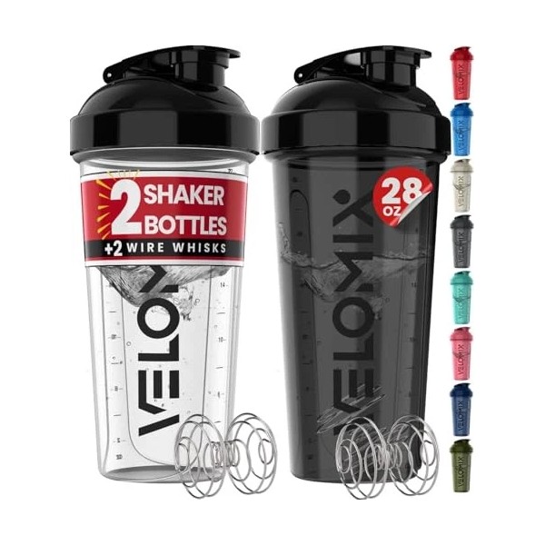 VELOMIX -2 Pack- 28 oz Protein Shaker Bottles for Protein