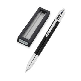 ONLINE 4-Color Ballpoint Pen Carbon │ Multifunctional biro │ Four Standard Medium Refills - Blue, red, Green, Black │ refillable Twist Pen │ Ball Pen in Elegant Black Carbon Design with Gift Box