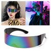 Sarini Futuristic Narrow Cyclops Silver Color Mirrored Lens Visor Sunglasses