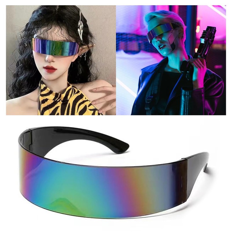 Sarini Futuristic Narrow Cyclops Silver Color Mirrored Lens Visor Sunglasses