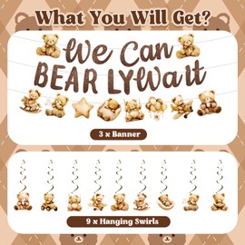 We Can Bearly Wait Baby Shower Decorations, Brown Bear Party Banner Hanging Swirls Garland Ceiling Streamer Decorations for Boy Girl Baby Shower Gender Reveal Party Supplies