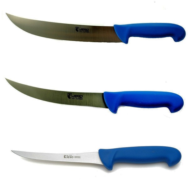 JERO P3 Series Meat Processing Set - 3-Pc Butcher Knife Set - Cimeter, Breaking/Trim and Boning Knife - German High-Carbon Stainless Steel Blade