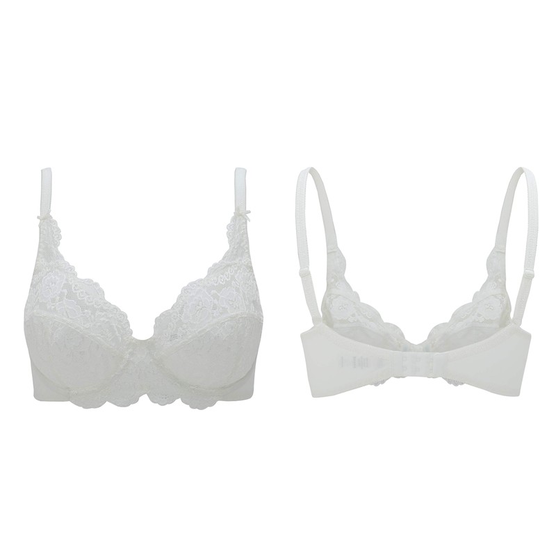 Women's Lace Underwire Unlined Full Coverage Bra - Microfiber Cream