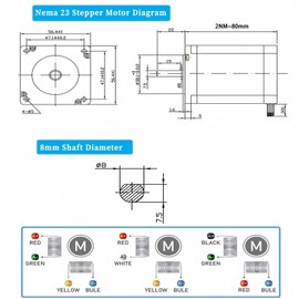 TOSEASTARS Nema 23 57mm Stepper Motor 2Nm/285oz.in 3A 8mm Shaft 2-Phase 4-Lead Wire Step Motors 1.8 Stepper Angle Stepping Motor for CNC Lathe Milling Machine Robotics, 2.2x2.2x3.15 inch