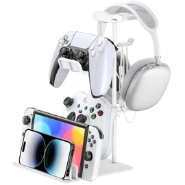 KDD Headphone Stand, Game Controller Holder & Headset Holder for Desk, Earphone Stand with Aluminum Support Bar, Universal Storage Organizer for Headphones, Controllers, Switches, iPads, Cell Phones