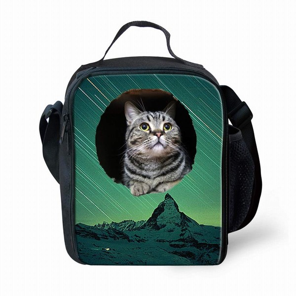 Amzbeauty Cute Cat Print Lunch Bag for School Kids Boys