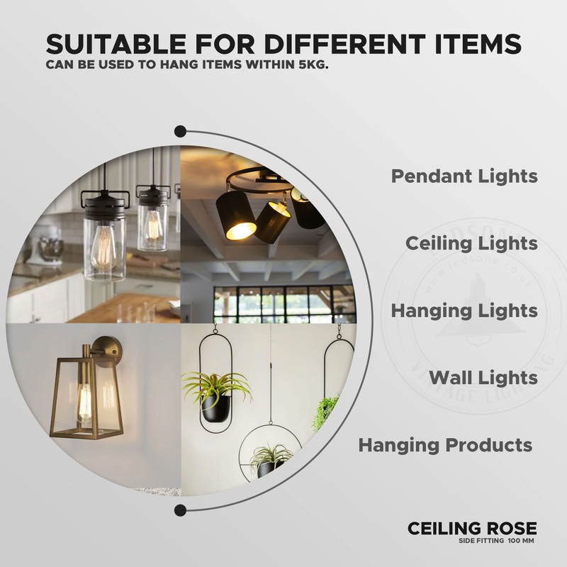 LEDSone Metal Ceiling Rose for Ceiling Hanging Bracket Complete Fitting