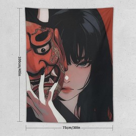 KTIMIPE Aesthetic Japanese Anime Girl Samurai Woman Tapestry Wall Hanging Large Wall Art Decor Flag Backdrop for Bedroom Living Room Dorm 30"×40"