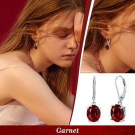 925 Sterling Silver Created Oval Garnet Earrings for Women, January Birthstone Earrings, Jan Birthday Dangle Drop Earrings Jewelry for Women Girls