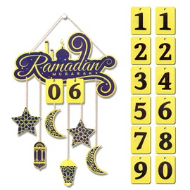 Ramadan Advent Calendar 2025, 30 Days Wooden Ramadan Countdown Calendar Ramadan Eid Mubarak Decorations Gifts for Home Door Sign Window Decor for Muslims Ramadan Party