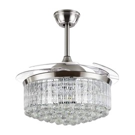 Crystal Chandelier Fan with Light, 42" Modern Fandelier Ceiling Fan with Retractable Blades and Remote Control, 3 Speed and Light Adjustable Crystal LED Ceiling Fans with Light